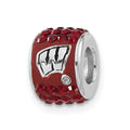 Sterling Silver University of Wisconsin Polished Red Crystal Bead Charm