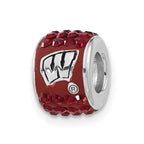 Sterling Silver University of Wisconsin Polished Red Crystal Bead Charm