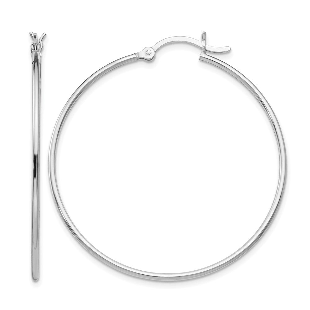 Sterling Silver Rhodium-plated Polished Hinged Hoop Earrings