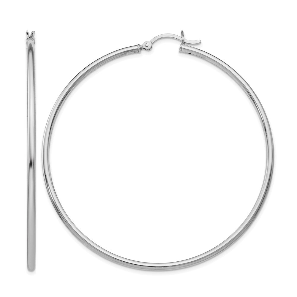 Sterling Silver Rhodium-plated Polished Hinged Hoop Earrings