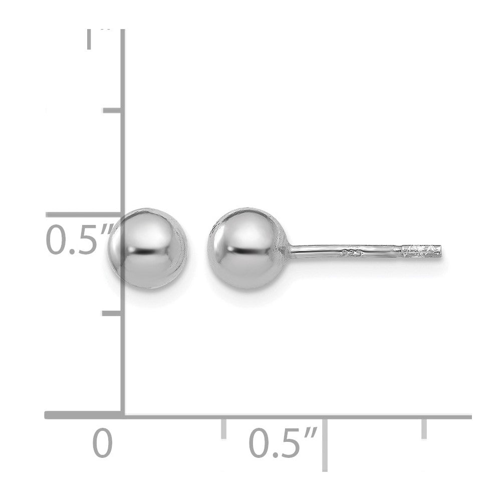 Sterling Silver Rhodium-plated 5mm Polished Ball Post Earrings