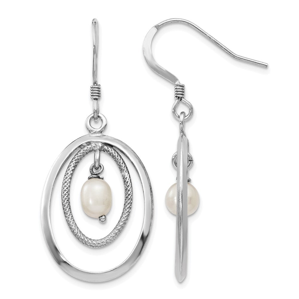 Sterling Silver Rhodium-plated FW Cultured Pearl Dangle Earrings