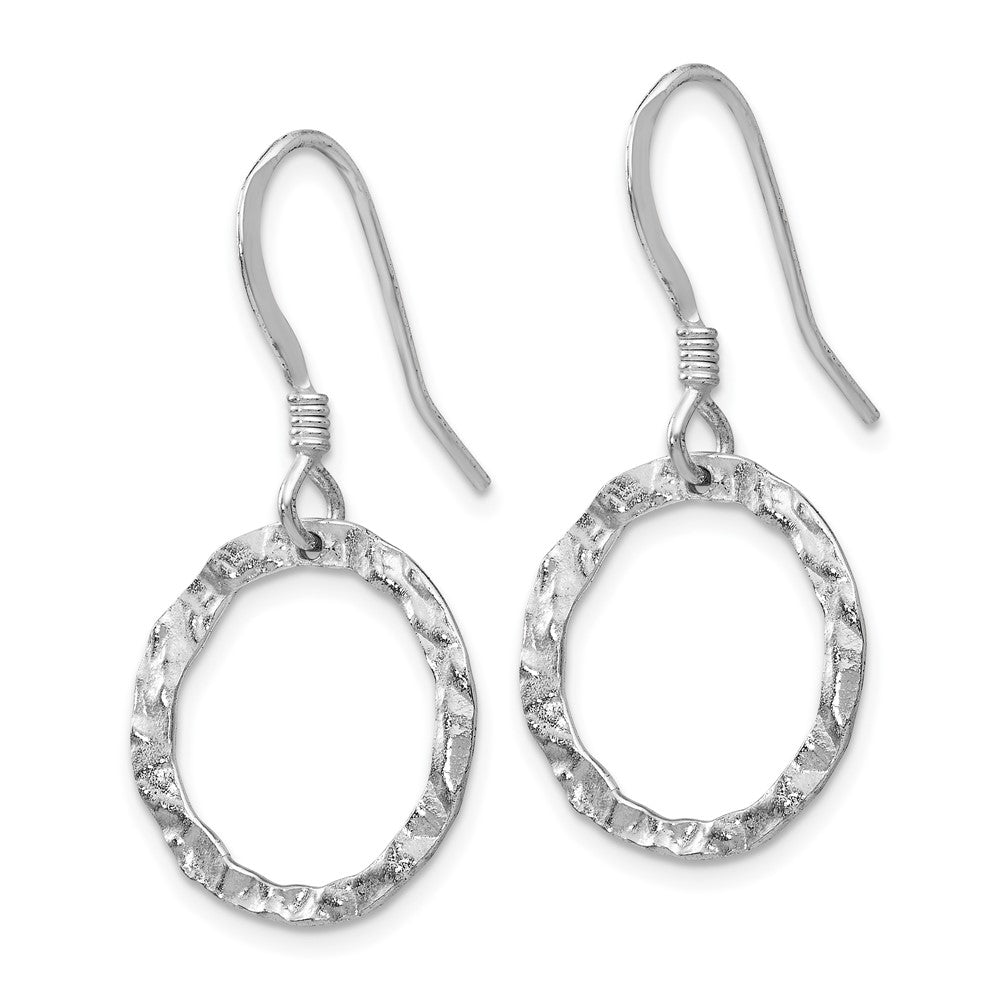 Sterling Silver Rhod-pltd  Textured Shepherd Hook Dangle Earrings