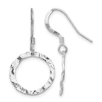 Sterling Silver Rhod-pltd  Textured Shepherd Hook Dangle Earrings