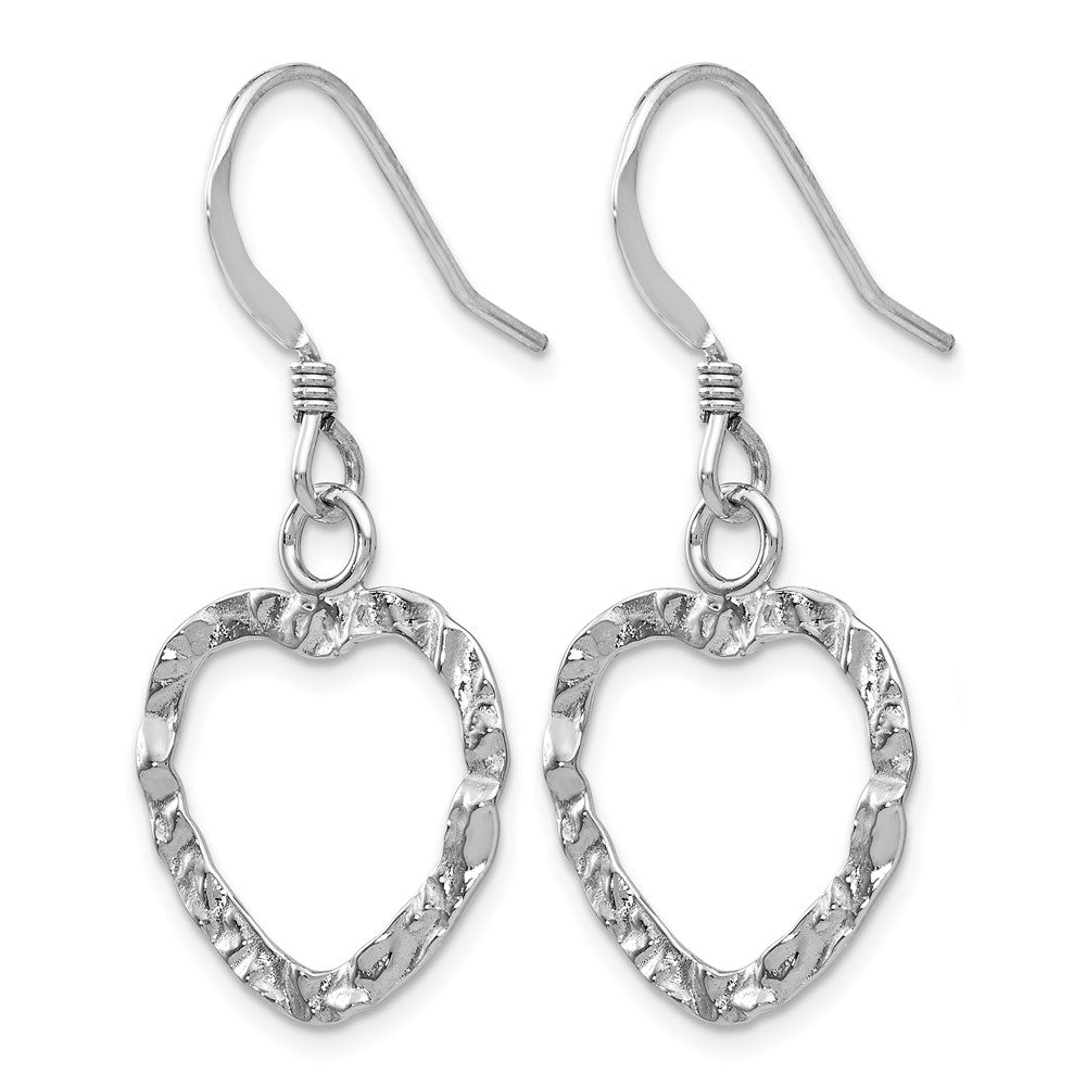 Sterling Silver RH-pltd  Textured Heart Shepherd Hook Earrings