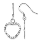 Sterling Silver RH-pltd  Textured Heart Shepherd Hook Earrings