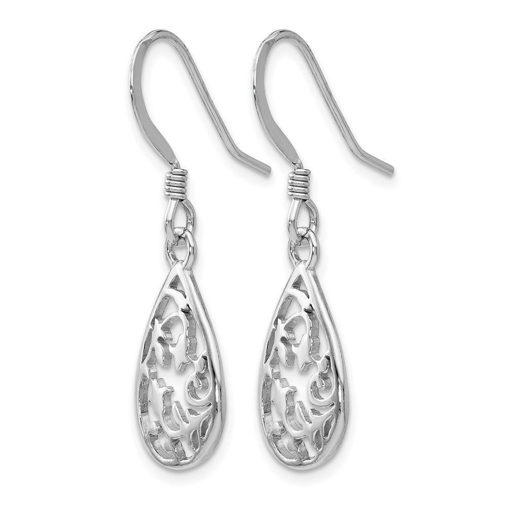 Sterling Silver Rhod-pltd  Polished Shepherd Hook Dangle Earrings