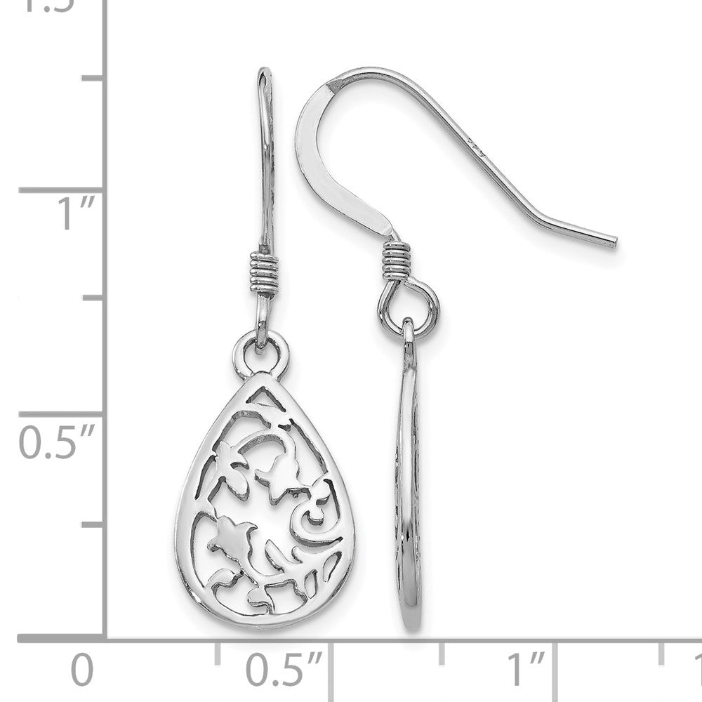 Sterling Silver Rhod-pltd  Polished Shepherd Hook Dangle Earrings