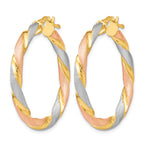 Sterling Silver Tri-color Twisted Hinged Hoop Earrings