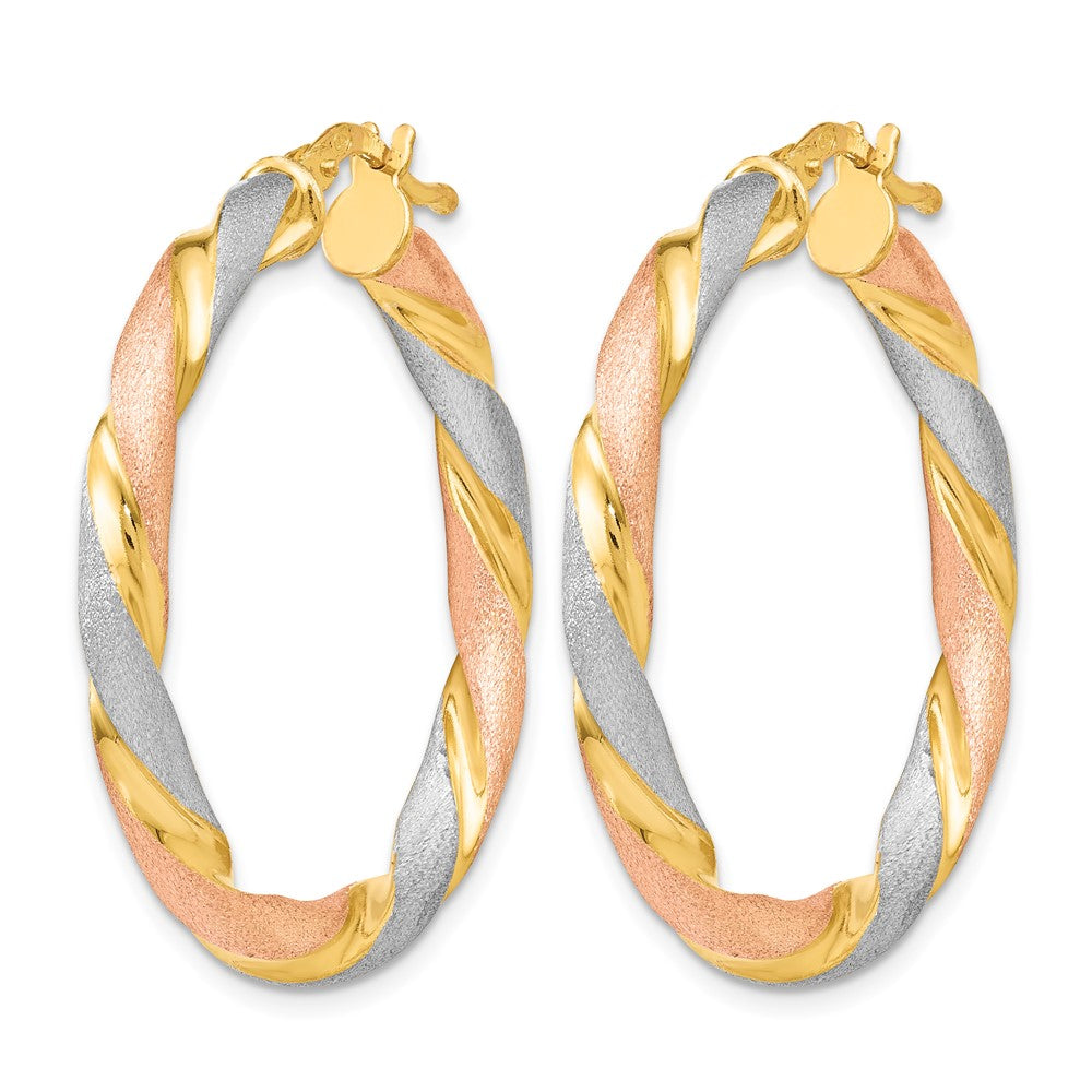 Sterling Silver Tri-color Twisted Hinged Hoop Earrings