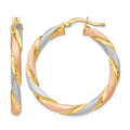 Sterling Silver Tri-color Twisted Hinged Hoop Earrings