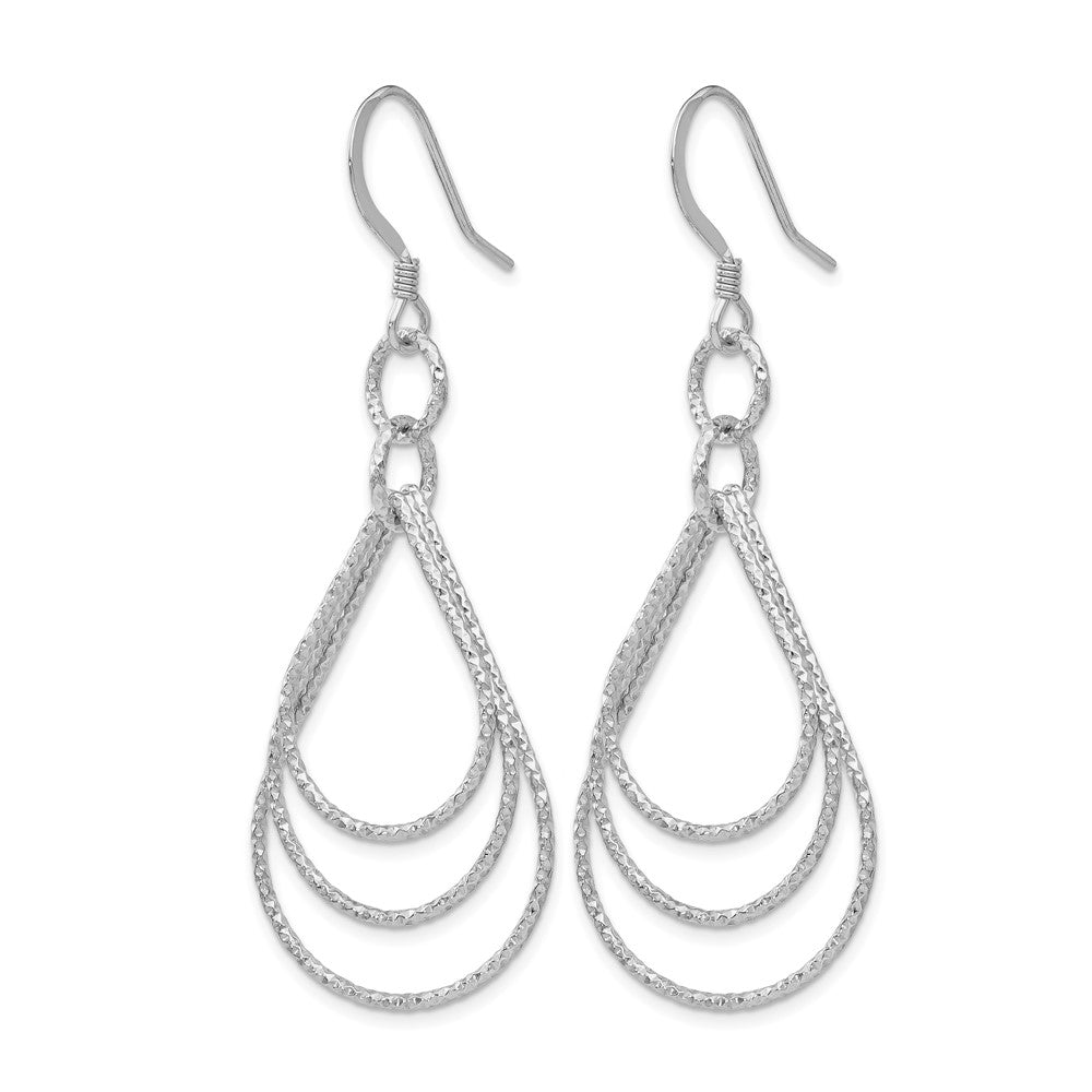 Sterling Silver Rhod-pltd  Textured Shepherd Hook Dangle Earrings