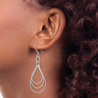Sterling Silver Rhod-pltd  Textured Shepherd Hook Dangle Earrings