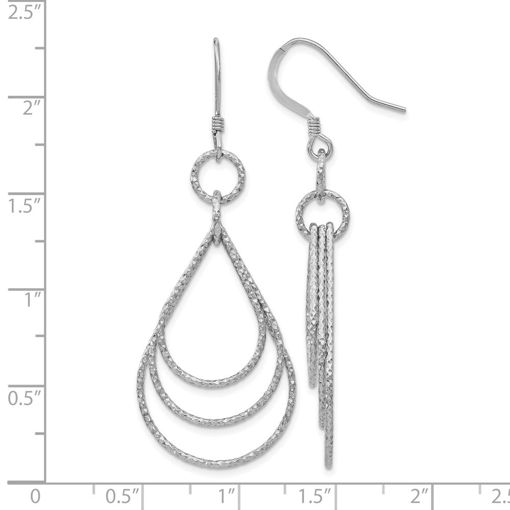 Sterling Silver Rhod-pltd  Textured Shepherd Hook Dangle Earrings