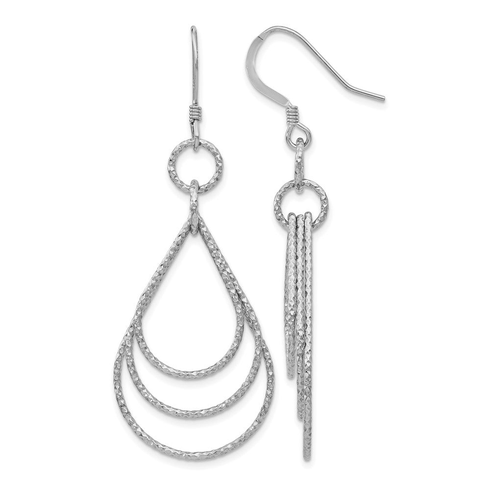 Sterling Silver Rhod-pltd  Textured Shepherd Hook Dangle Earrings