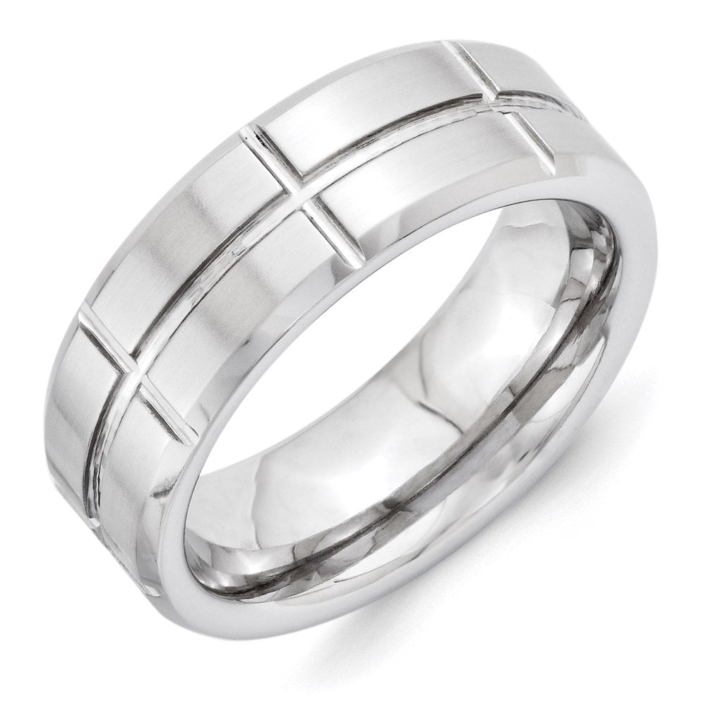 Vitalium Brushed Center Grooved 8mm Beveled Edge Band