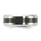 Vitalium Black Polished Carbon Fiber Inlay Beveled Edge 8mm Band