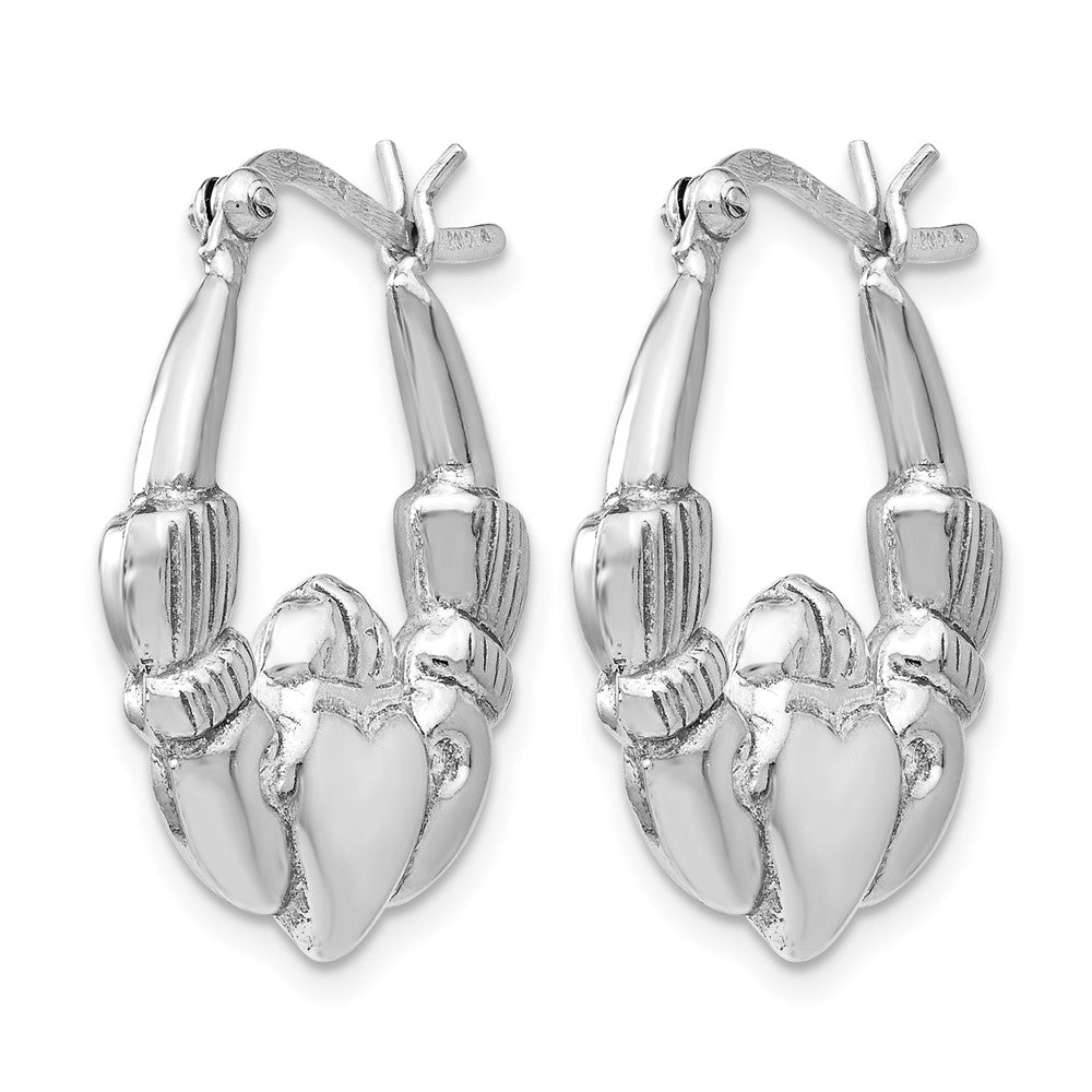 Sterling Silver Rhodium-plated Polished Claddagh Hoop Earrings