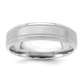 14k White Gold 6mm Standard Weight Comfort Fit Brushed Satin/Polished Milgrain Grooved Edge Wedding Band