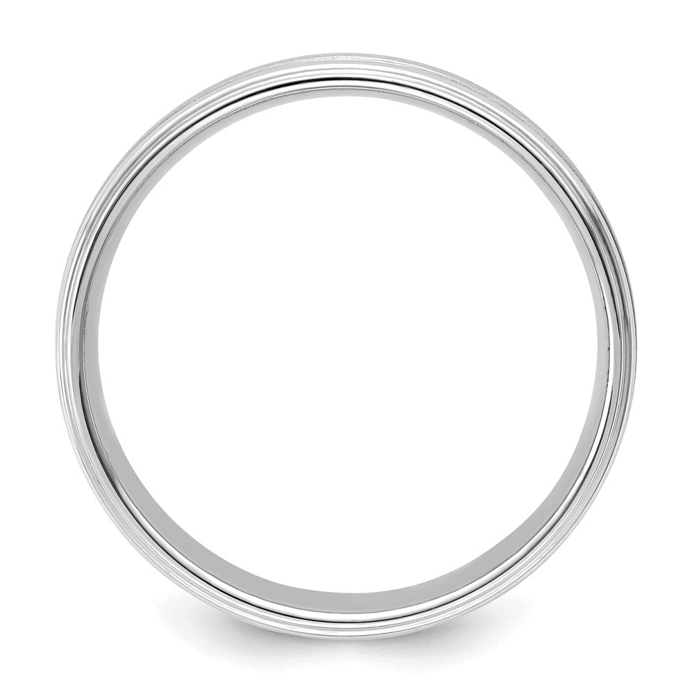 14k White Gold 6mm Standard Weight Comfort Fit Brushed Satin/Polished Milgrain Grooved Edge Wedding Band