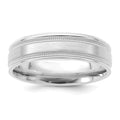 14k White Gold 6mm Standard Weight Comfort Fit Brushed Satin/Polished Milgrain Grooved Edge Wedding Band