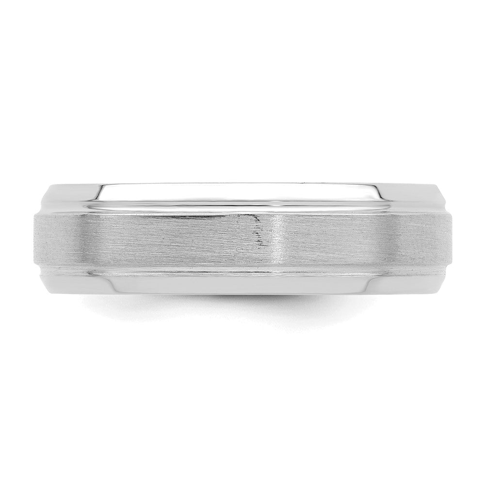 14k White Gold 6mm Heavyweight Comfort Fit Brushed Satin/Polished Line Edge Wedding Band