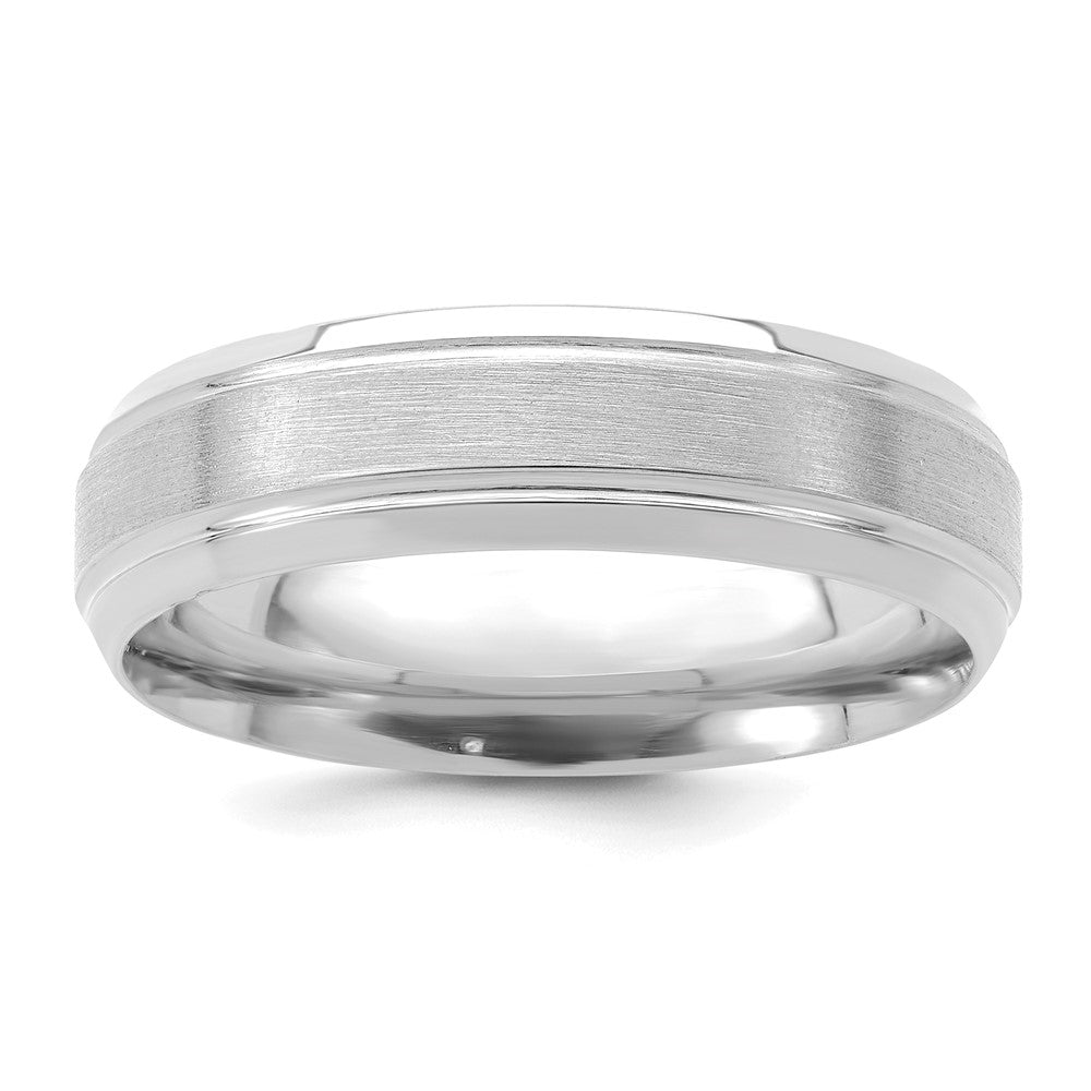 14k White Gold 6mm Lightweight Comfort Fit Brushed Satin/Polished Line Edge Wedding Band
