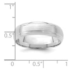 14k White Gold 6mm Standard Weight Comfort Fit Brushed Satin Line Edge Wedding Band