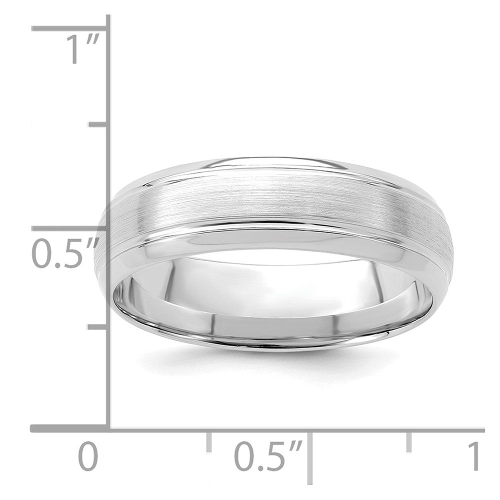 14k White Gold 6mm Lightweight Comfort Fit Brushed Satin Line Edge Wedding Band