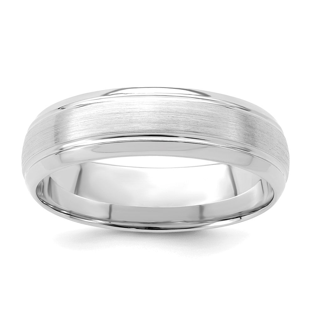 14k White Gold 6mm Lightweight Comfort Fit Brushed Satin Line Edge Wedding Band