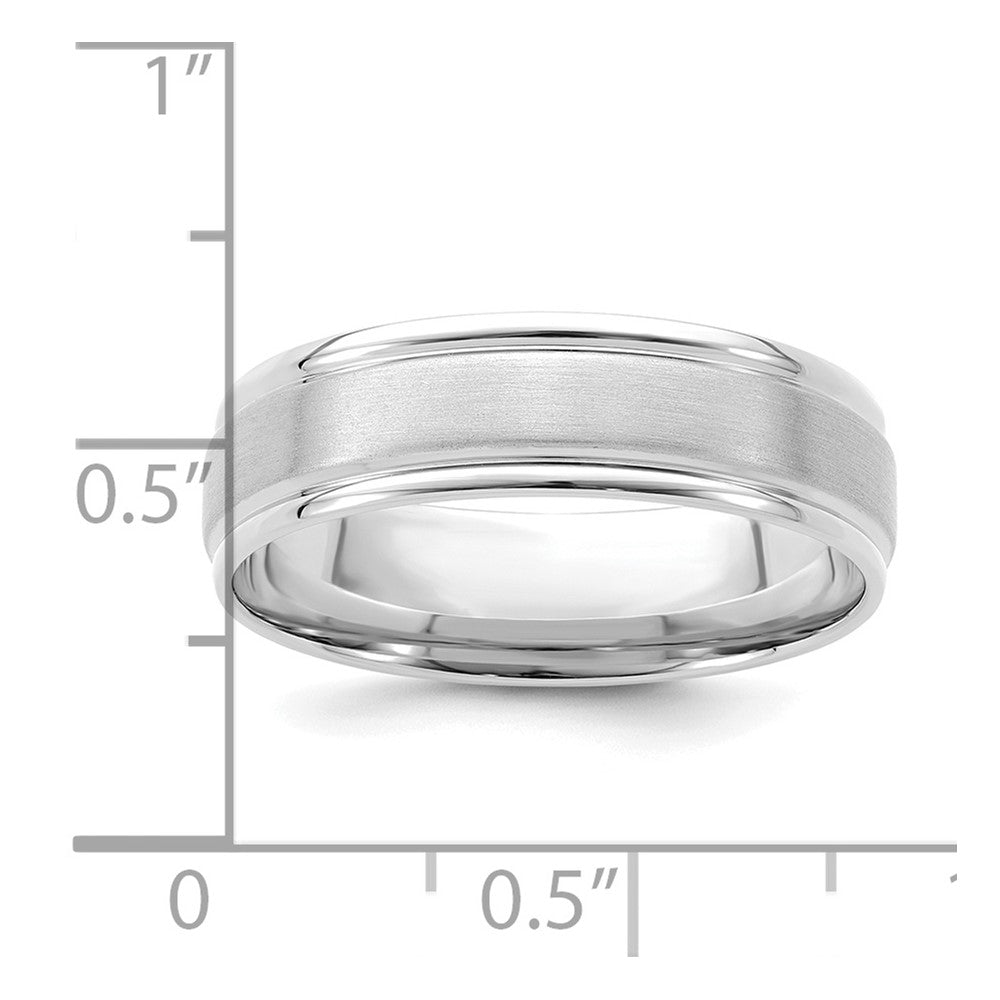 14k White Gold 6mm Heavyweight Comfort Fit Brushed Satin/Polished Grooved Edge Wedding Band