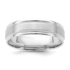 14k White Gold 6mm Standard Weight Comfort Fit Brushed Satin/Polished Grooved Edge Wedding Band