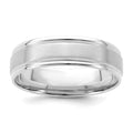 14k White Gold 6mm Lightweight Comfort Fit Brushed Satin/Polished Grooved Edge Wedding Band