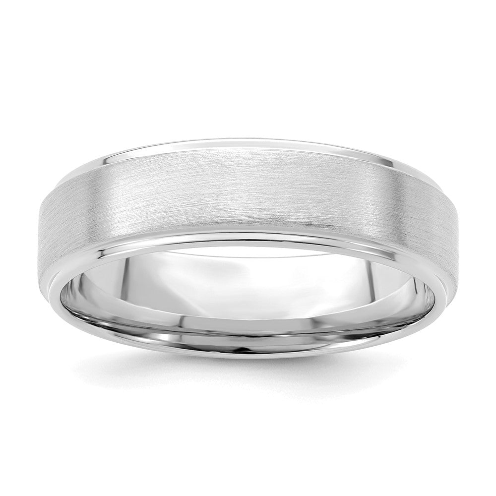 14k White Gold 6mm Lightweight Comfort Fit Brushed Satin/Polished Stepped Edge Wedding Band