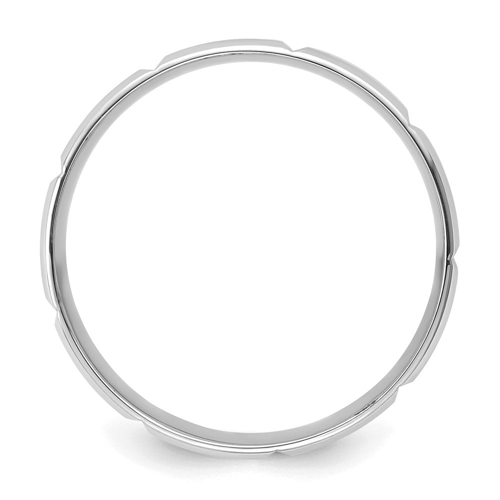14k White Gold 6mm Lightweight Comfort Fit Brushed/Polished Beveled Edge with Vertical Lines Wedding Band