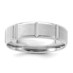 14k White Gold 6mm Heavyweight Comfort Fit Brushed/Polished Beveled Edge with Vertical Lines Wedding Band