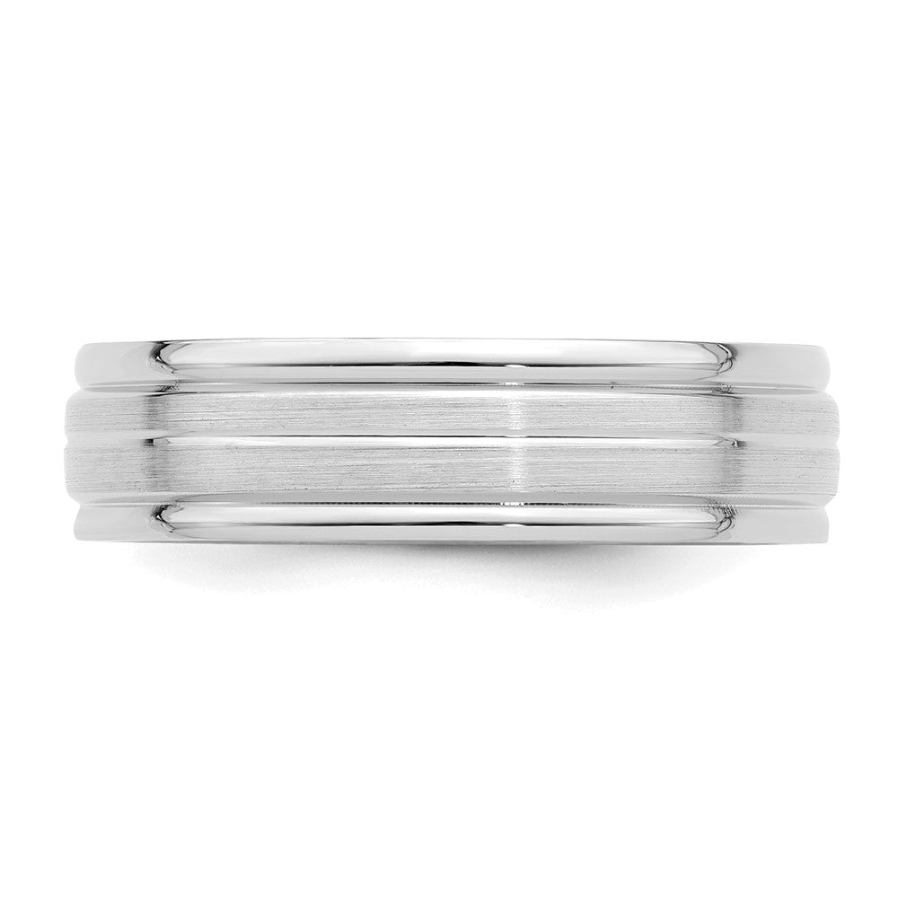 14k White Gold 6mm Lightweight Comfort Fit Brushed Satin with Center Line Fancy Wedding Band
