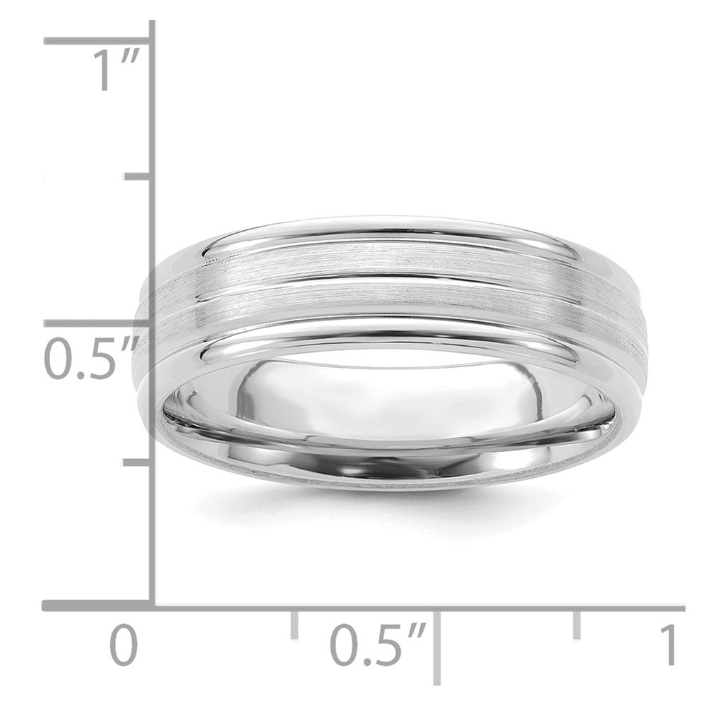 14k White Gold 6mm Lightweight Comfort Fit Brushed Satin with Center Line Fancy Wedding Band