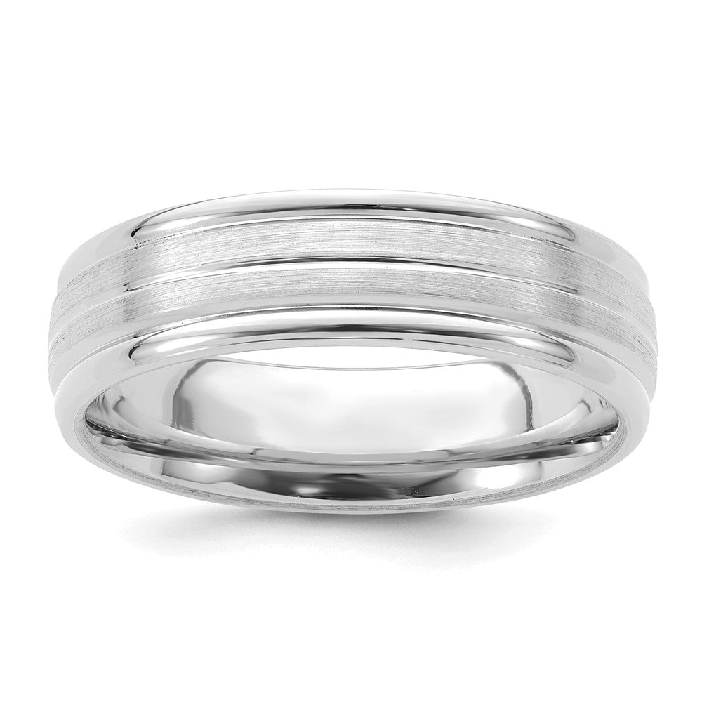 14k White Gold 6mm Lightweight Comfort Fit Brushed Satin with Center Line Fancy Wedding Band
