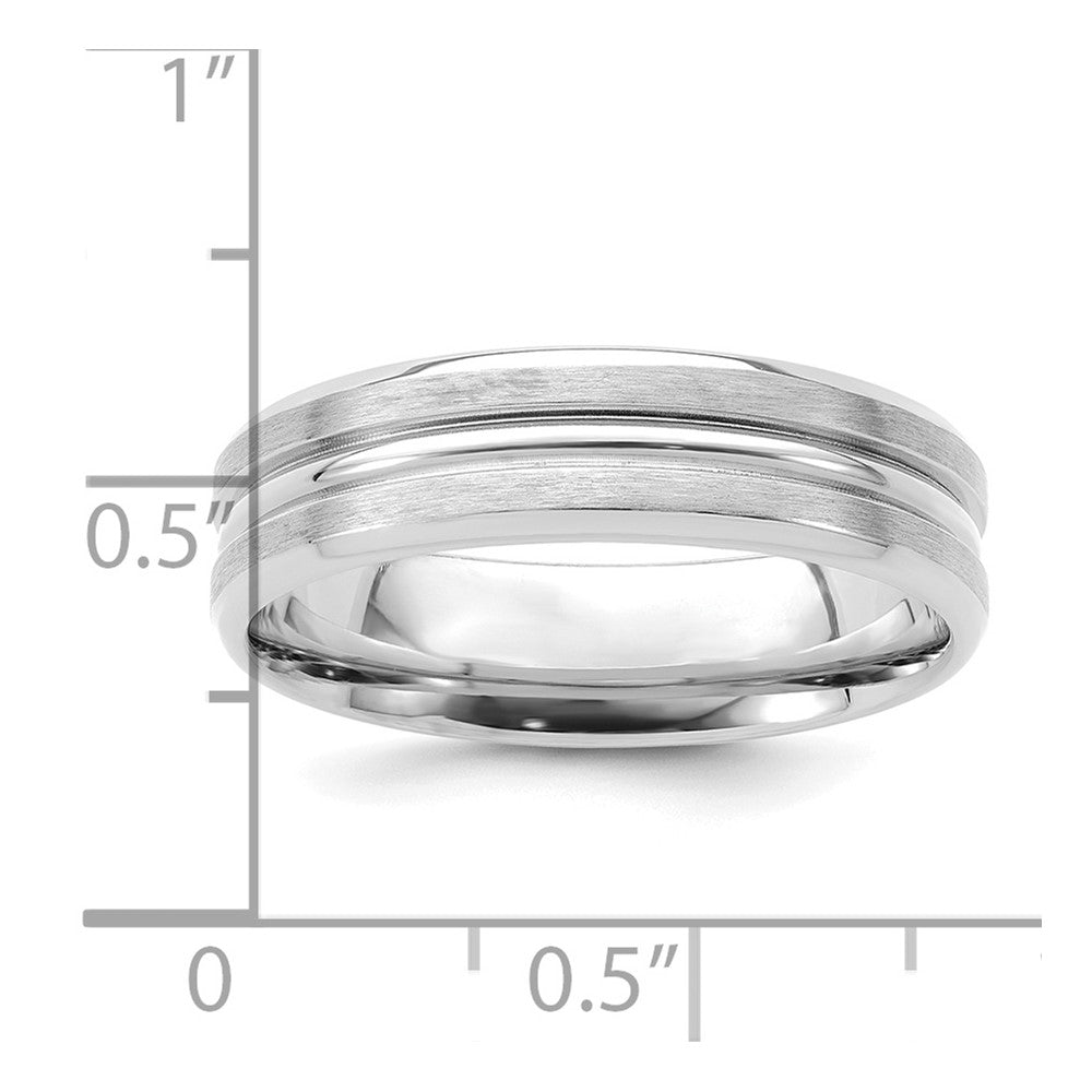14k White Gold 6mm Lightweight Comfort Fit Brushed Satin with Center Groove Wedding Band