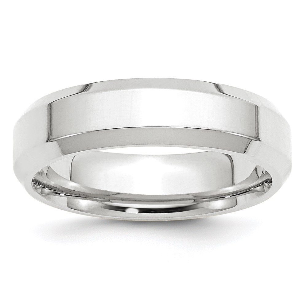 14k White Gold 6mm Beveled Edge Comfort Fit Wedding Band
