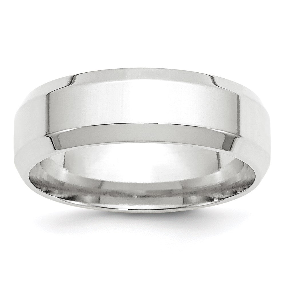 14k White Gold 7mm Beveled Edge Comfort Fit Wedding Band