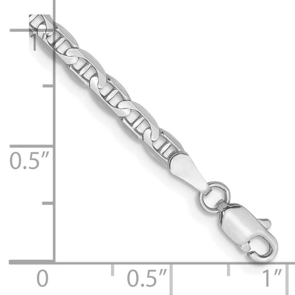 14K White Gold 3mm Concave Anchor with Lobster Clasp Bracelet