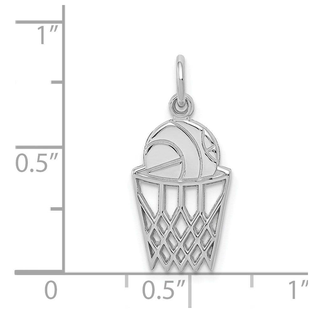 14k White Gold Basketball in Net Charm