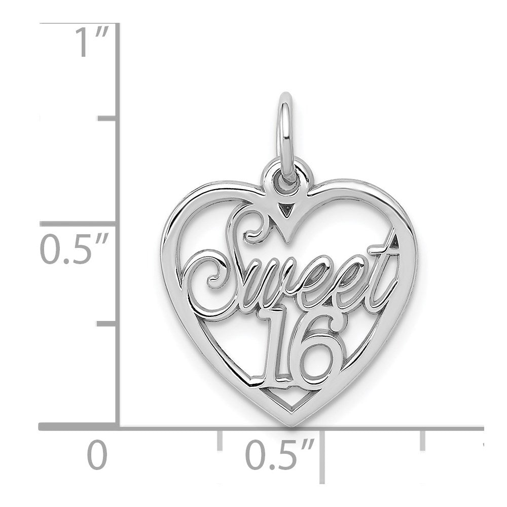 14k White Gold SWEET 16 in Heart Charm