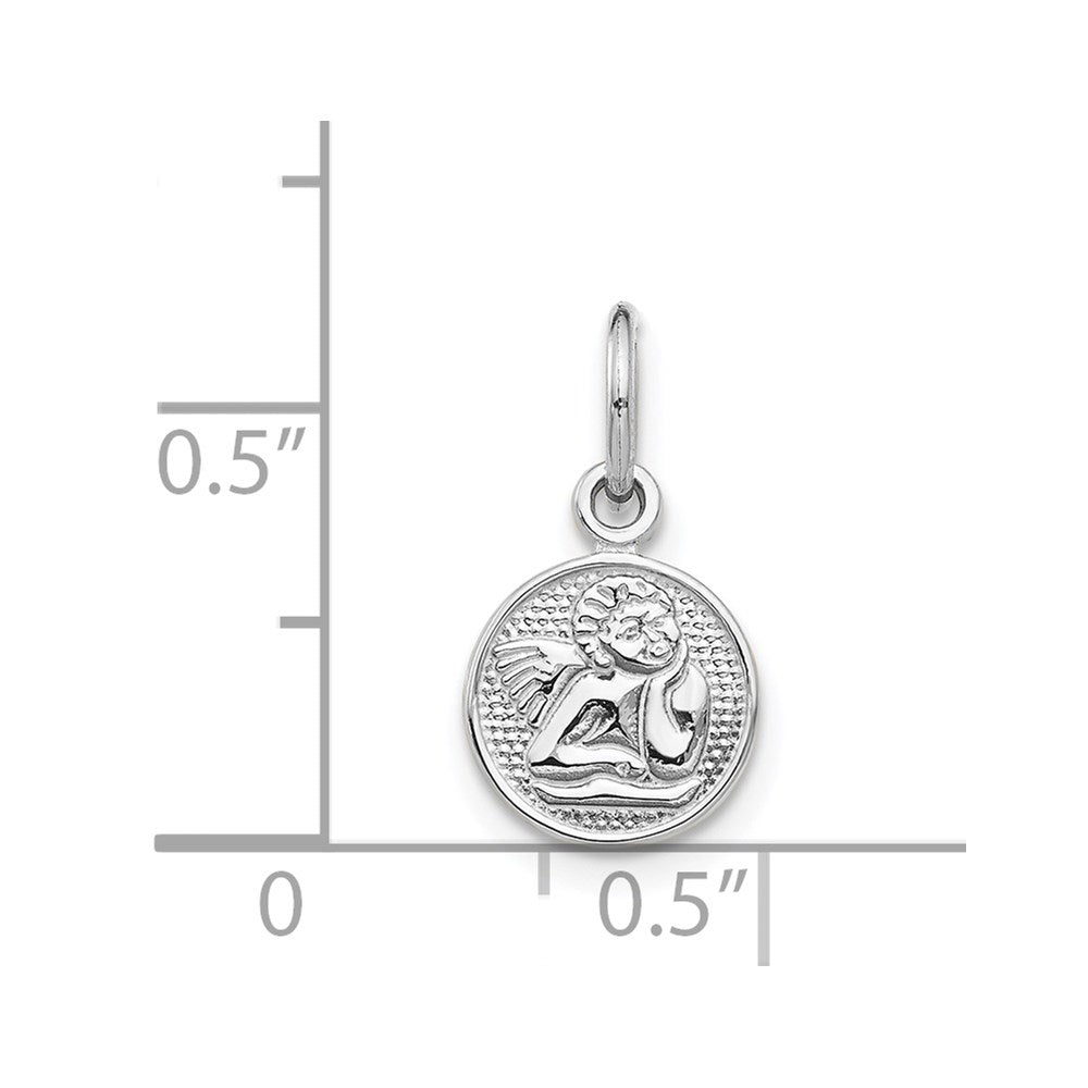 14k White Gold Small Polished Angel Round Charm