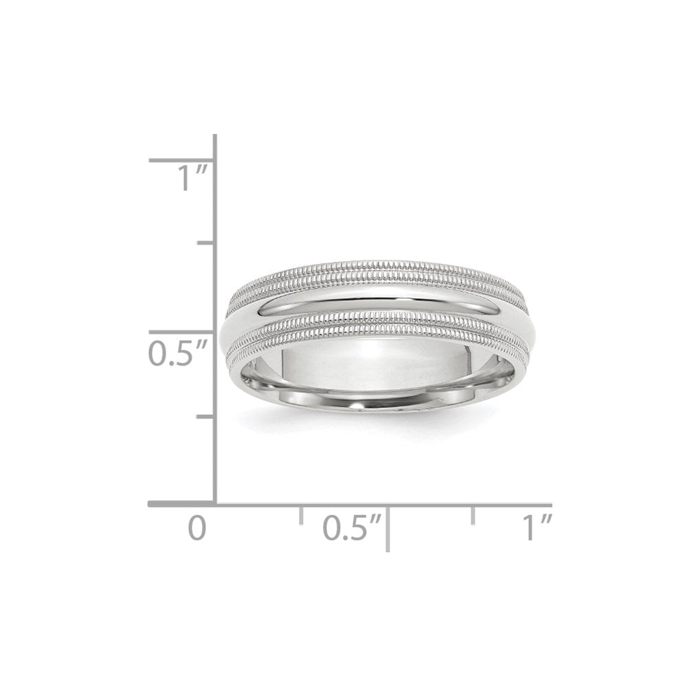 14k White Gold 6mm Double Milgrain Comfort Fit Wedding Band