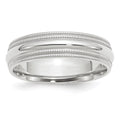 14k White Gold 6mm Double Milgrain Comfort Fit Wedding Band