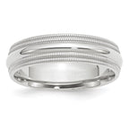 14k White Gold 6mm Double Milgrain Comfort Fit Wedding Band
