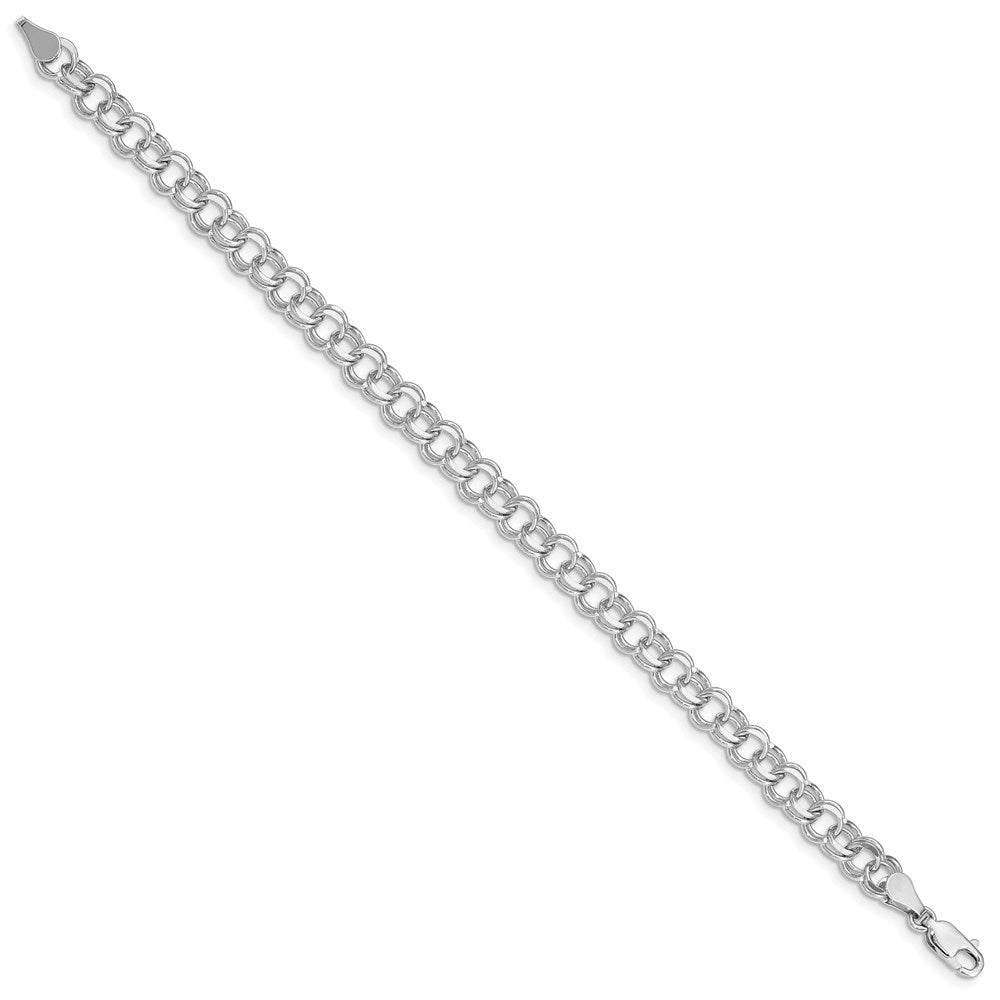 14k White Gold 6mm Solid Double Link 7 inch Charm Bracelet